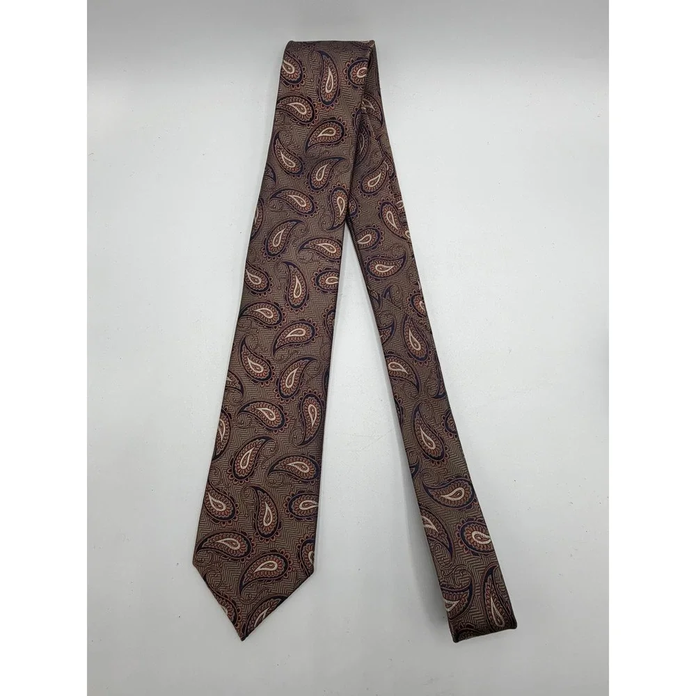 Jos. A. Bank Reserve Silk Tie Taupe Navy Copper Paisley Herringbone Necktie